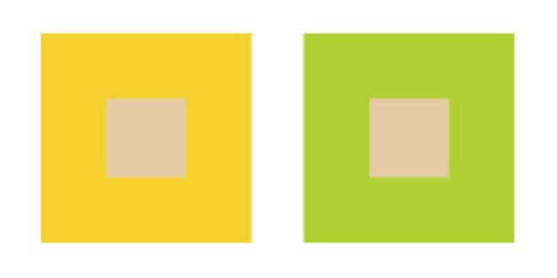 理想的なきれいな肌色と相性のよくない配色例:サフラン、シャルトルーズ