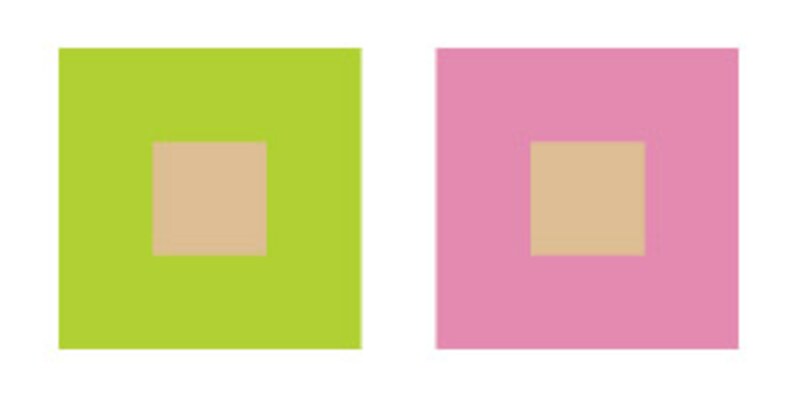 健康的な肌色と相性のよくない配色例:シャルトルーズ、ローズ