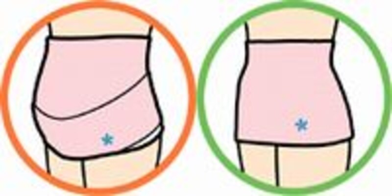 <br>【左・妊娠中】妊娠中は妊婦帯としてお腹を支えます。巻き方によって、やさしく支えたり、しっかり支えたりできます。
