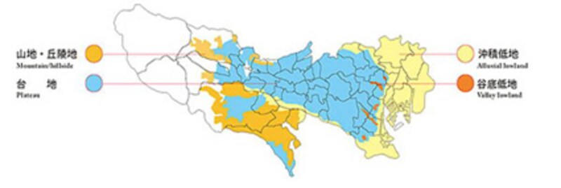 【図4】東京都の地盤の特性。カラーで一目でわかる(出典:東京都都市整備局)。