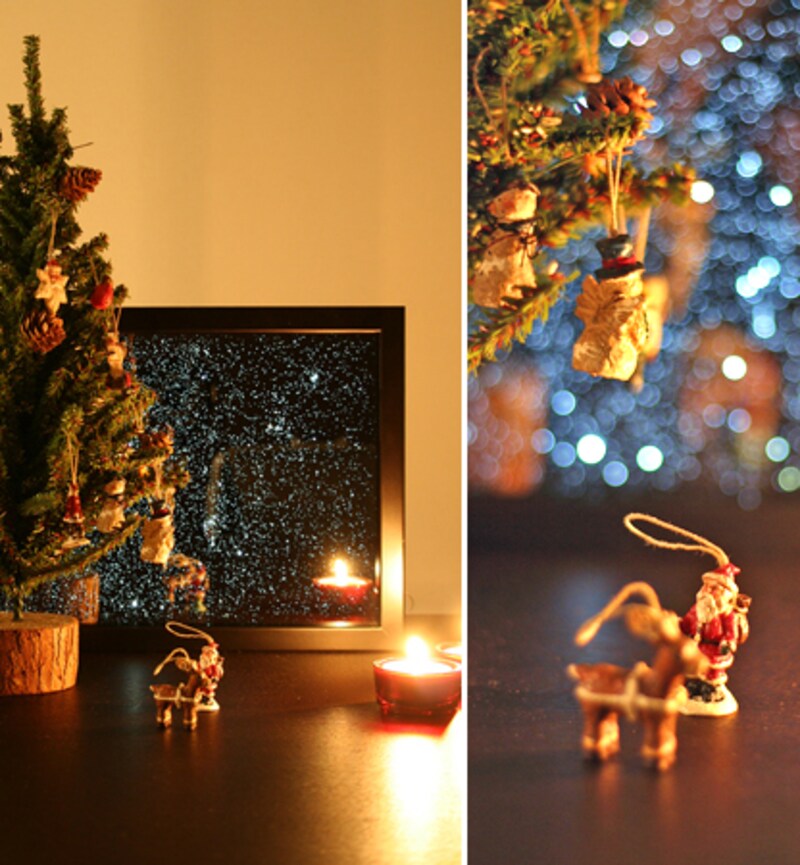 小さなツリーで星降る夜のクリスマス