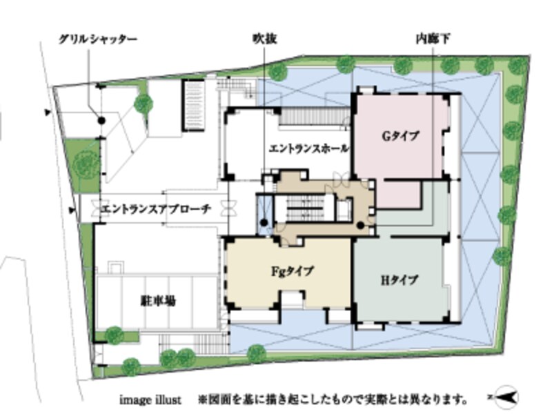 <br>住戸それぞれの開口部を広く、ゆとりをもった敷地配置