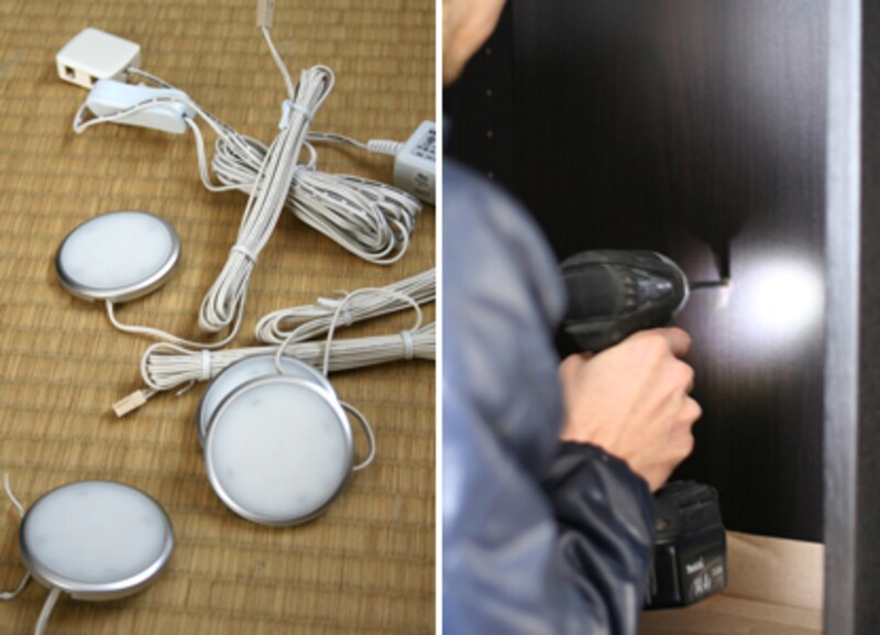 照明器具のコード用に穴を開ける