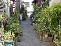このような通路にのみ接する敷地では建築確認を受けられないことも
