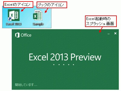 Excel 2013のアイコンと起動画面