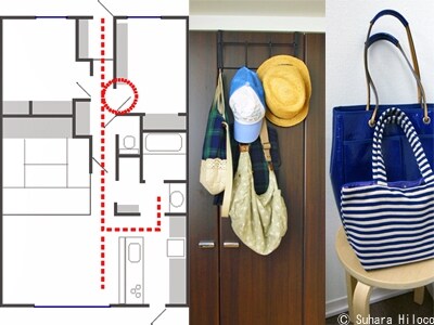 突っ張りパネルと壁掛けフック