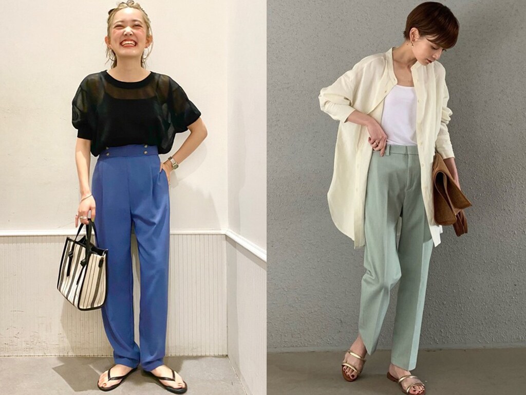 カラーパンツコーデで即おしゃれ見え！ペールグリーンとロイヤルブルーをヘビロテ中