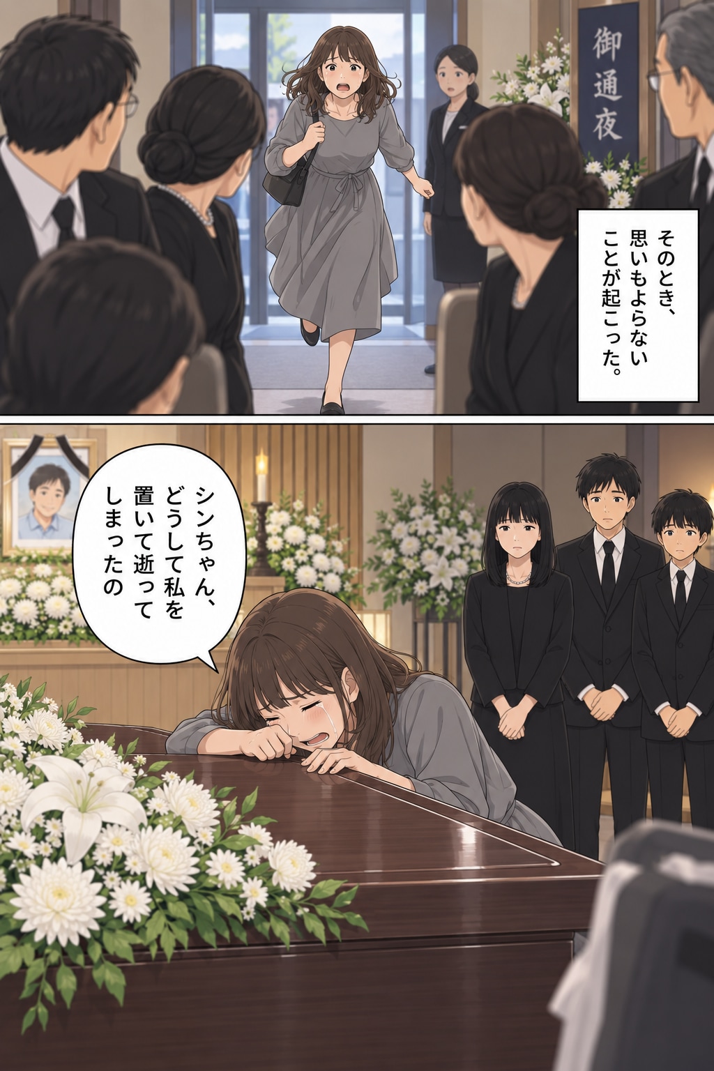 【漫画】夫の通夜に現れた女性の正体は…まじめな愛妻家が死後に遺した「まさか」の裏切り行為【前編】