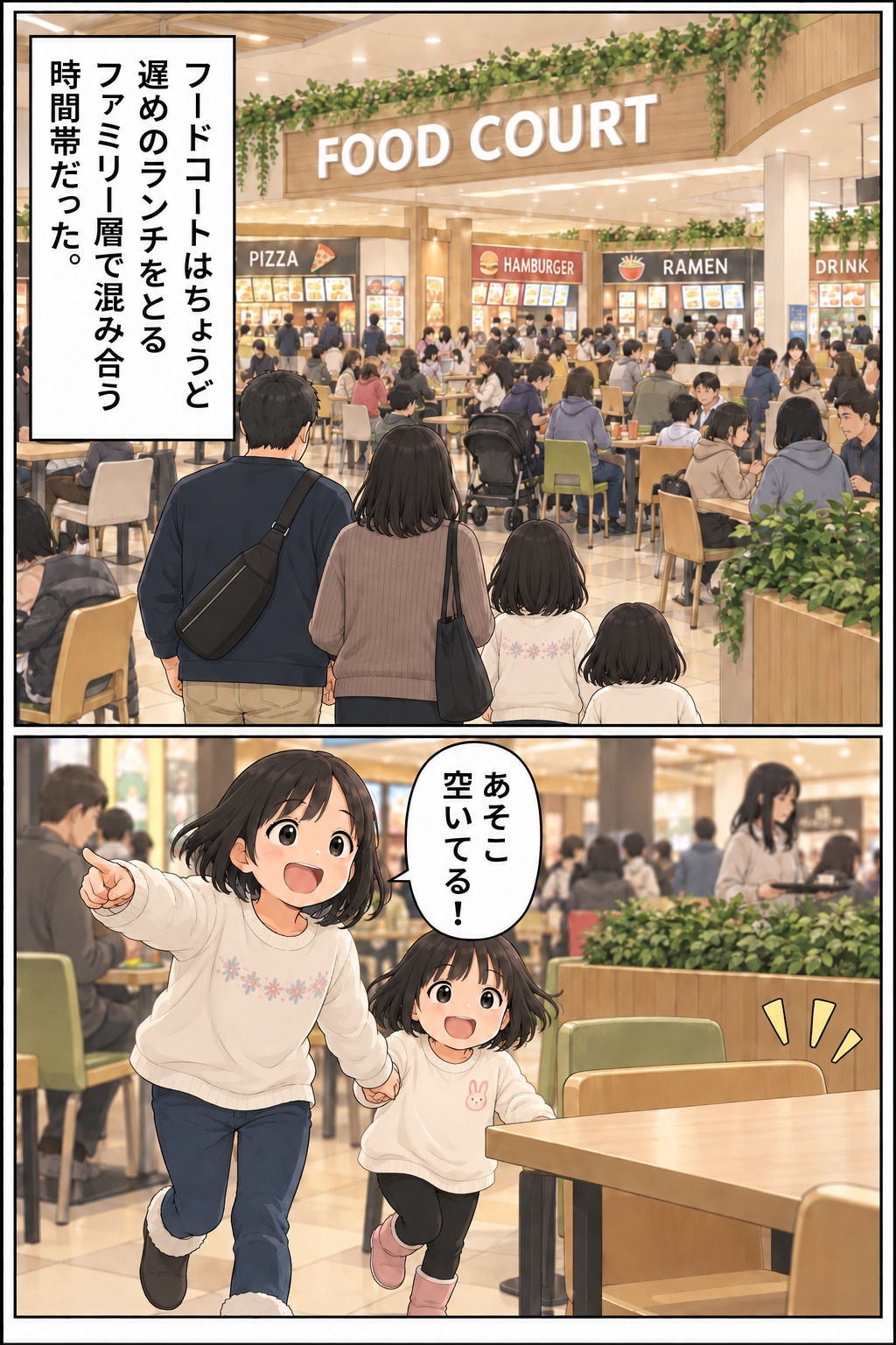 【漫画】「オレの予約席だからどけ」フードコートで主張する高齢男性にザワッ。夫の「見事な対応」とは【前編】