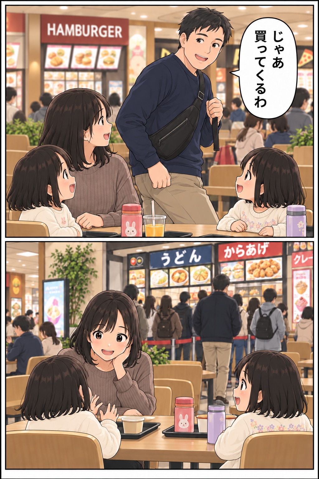 【漫画】「オレの予約席だからどけ」フードコートで主張する高齢男性にザワッ。夫の「見事な対応」とは【前編】