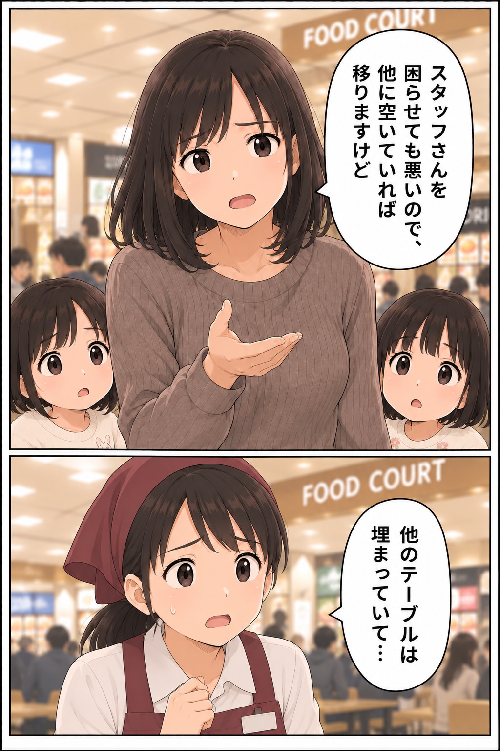 【漫画】「オレの予約席だからどけ」フードコートで主張する高齢男性にザワッ。夫の「見事な対応」とは【後編】