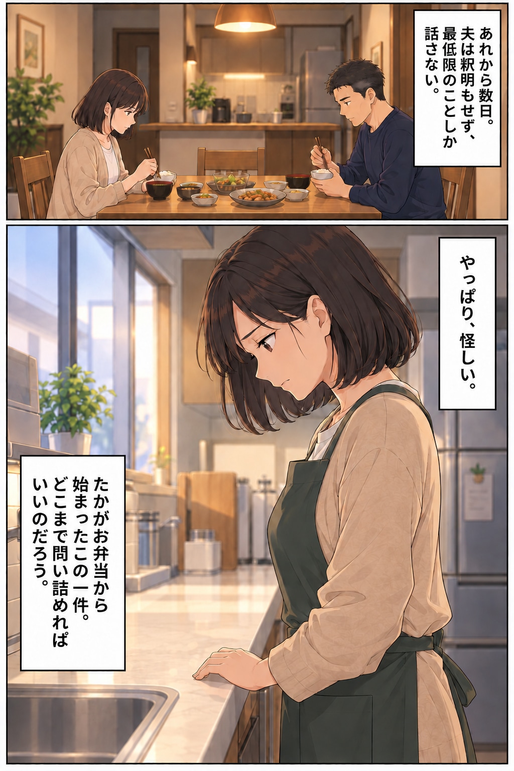 【漫画】妻の手作り弁当が暴いた夫の悪事!?異変を察知した妻が弁当に仕込んだイタズラで意外な展開が…【後編】
