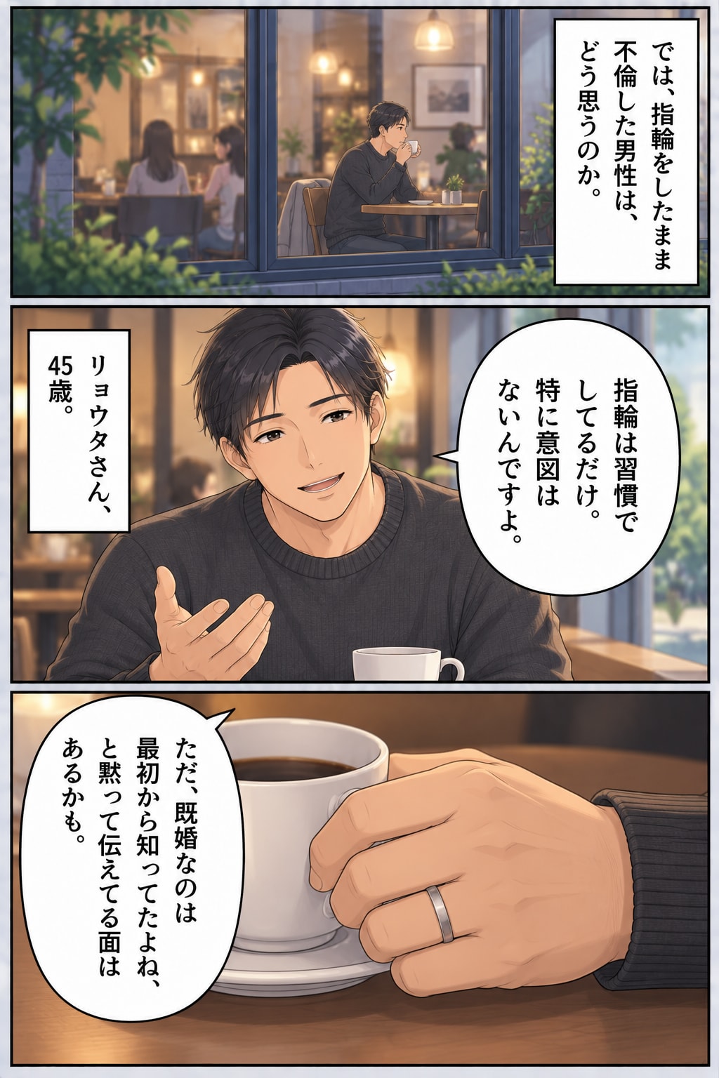 【マンガ】「結婚指輪をしている男の不倫率は高い」説は本当か？不倫ばかりしている30代女子の印象論【後編】