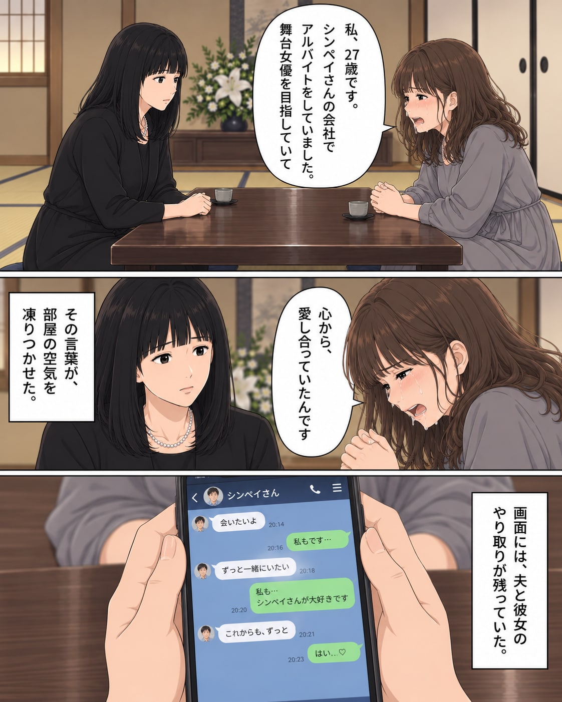【漫画】夫の通夜に現れた女性の正体は…まじめな愛妻家が死後に遺した「まさか」の裏切り行為【後編】