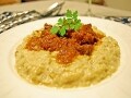 牛肉のトマト煮　焼きなすのクリーミーソース添え