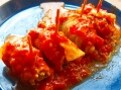 豚バラ薄切りチーズロールのトマト煮