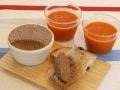 手作りレバーのリエットとプチトマトの冷たいスープ