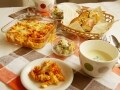 トマトクリームのマカロニグラタン定食の献立と段取り