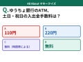 Q. ゆうちょ銀行や郵便局に設置されているゆうちょATMの、土日・祝日の入出金手数料は？【お金のことがもっと分かる！マネークイズ】