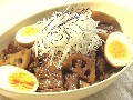 ごはんモリモリ、豚肉と蓮根の中華炒め煮