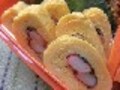 色どり鮮やか、カニかまと大葉の卵巻き