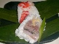 子供の日料理　海老としめあじの笹の葉寿司