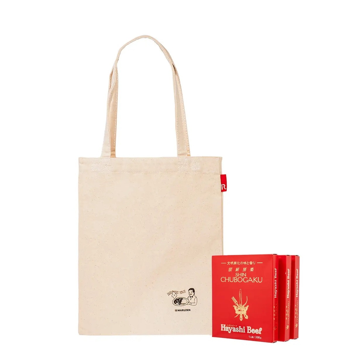 Aセット：新厨房楽「ハヤシビーフ」3個＋トートバッグ（小）（税別1800円）