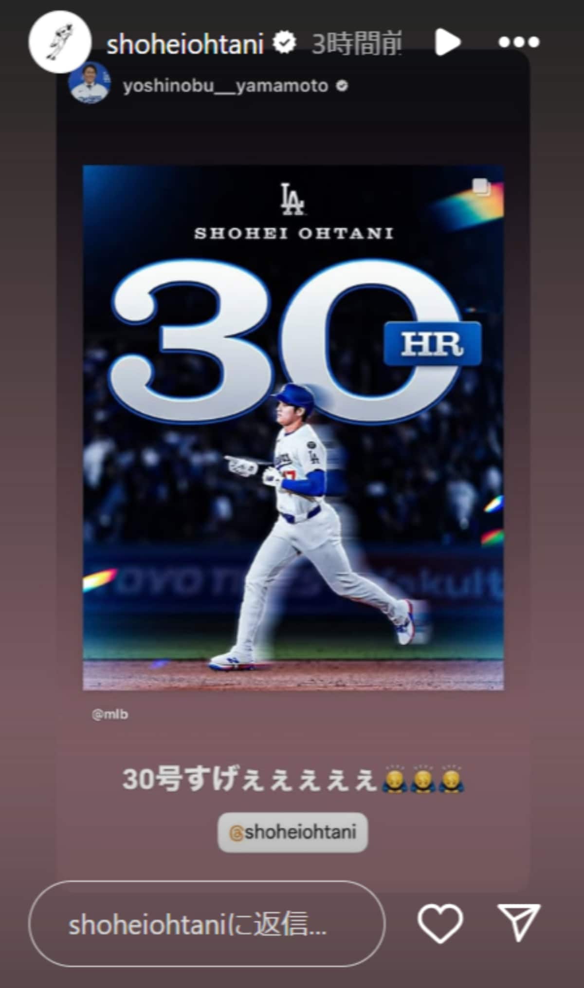 画像出典:大谷翔平選手公式Instagram(@shoheiohtani)