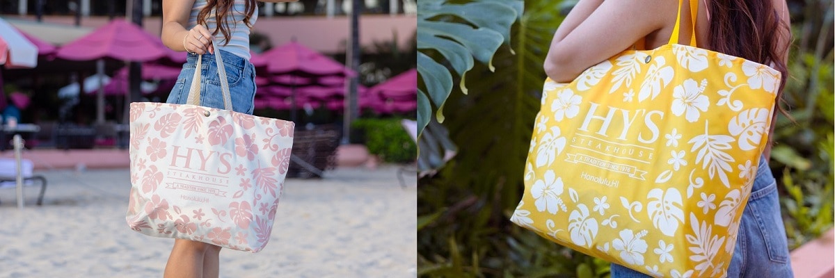 限定カラーのトートバッグ（左：Blush Pink、右：Pineapple Yellow）