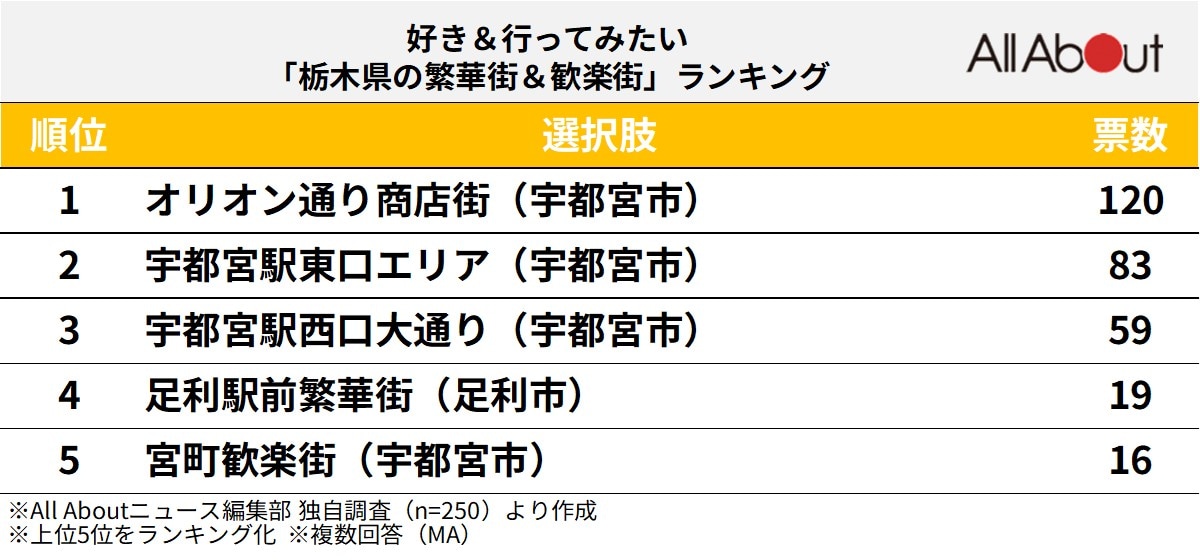 栃木県の繁華街＆歓楽街ランキング