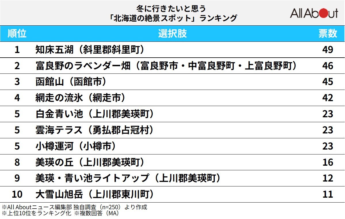 冬に行きたいと思う「北海道の絶景スポット」ランキング