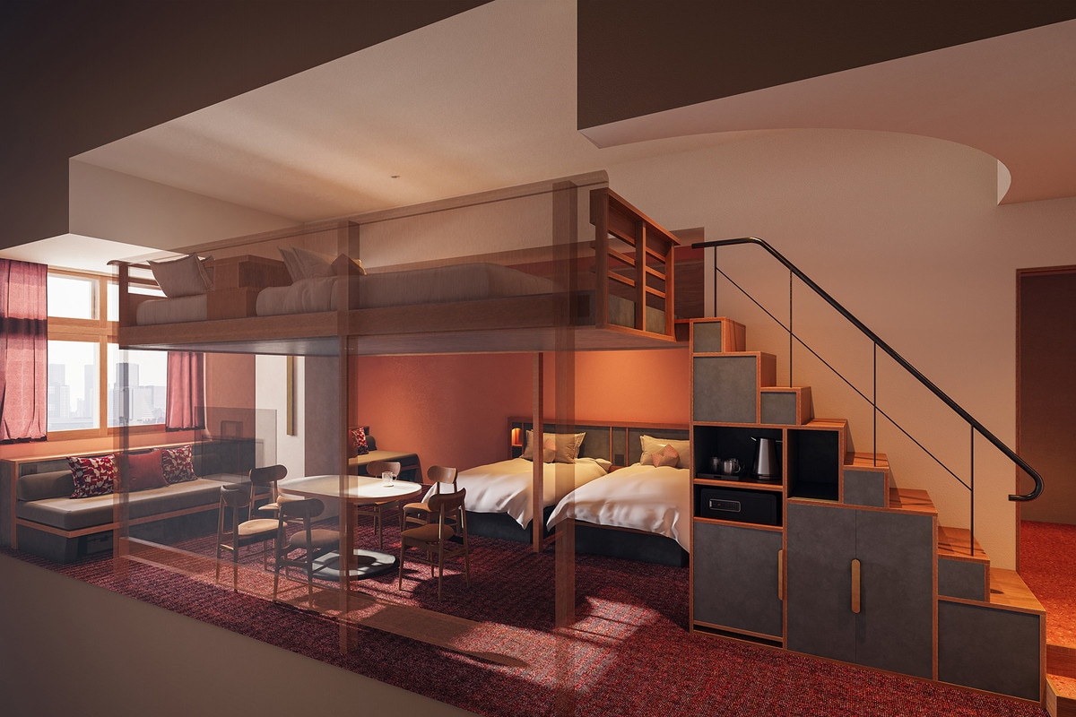 最大6名まで宿泊できる「やぐらスイート」は広さと高さを兼ね備え、友人グループや家族での利用に最適