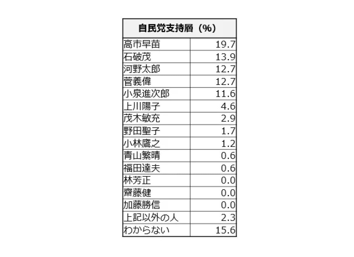 自民党支持層に聞く「次期首相にふさわしい議員」ランキング