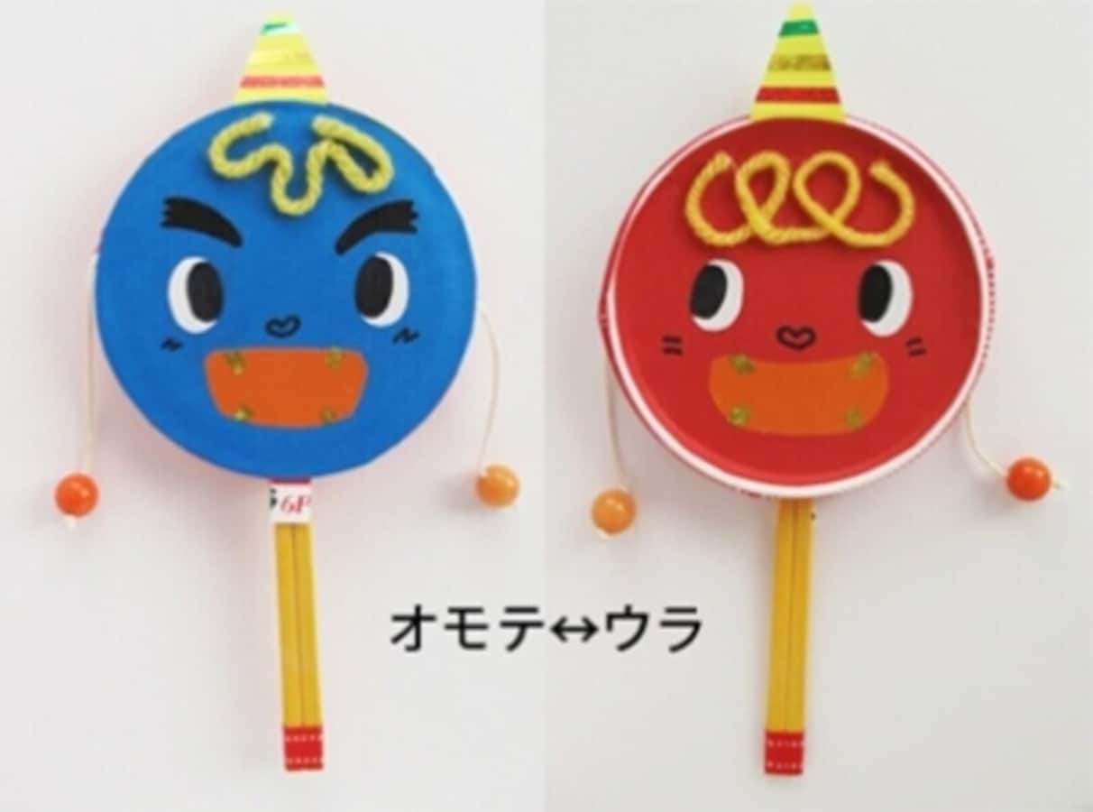 オニのでんでん太鼓の手作り方法！6Pチーズの箱で顔が変わる [工作