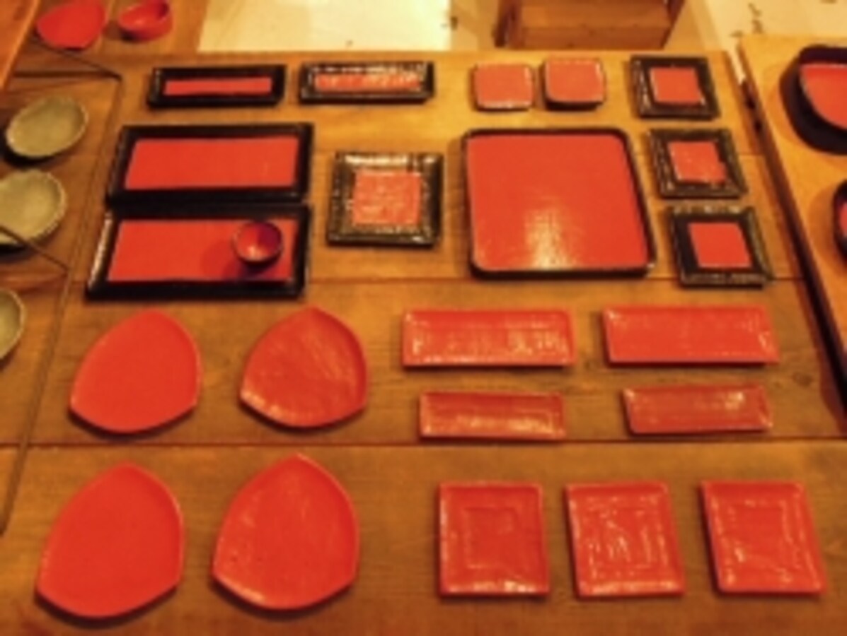 専用 松崎融 木製 漆塗 朱漆長手足付盛器 共箱 トニト 東さ7-1111②