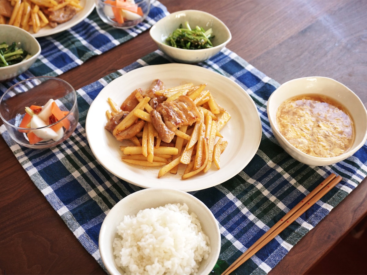 豚じゃがのマヨケチャ炒め定食の献立と段取り 簡単一汁三菜レシピ All About