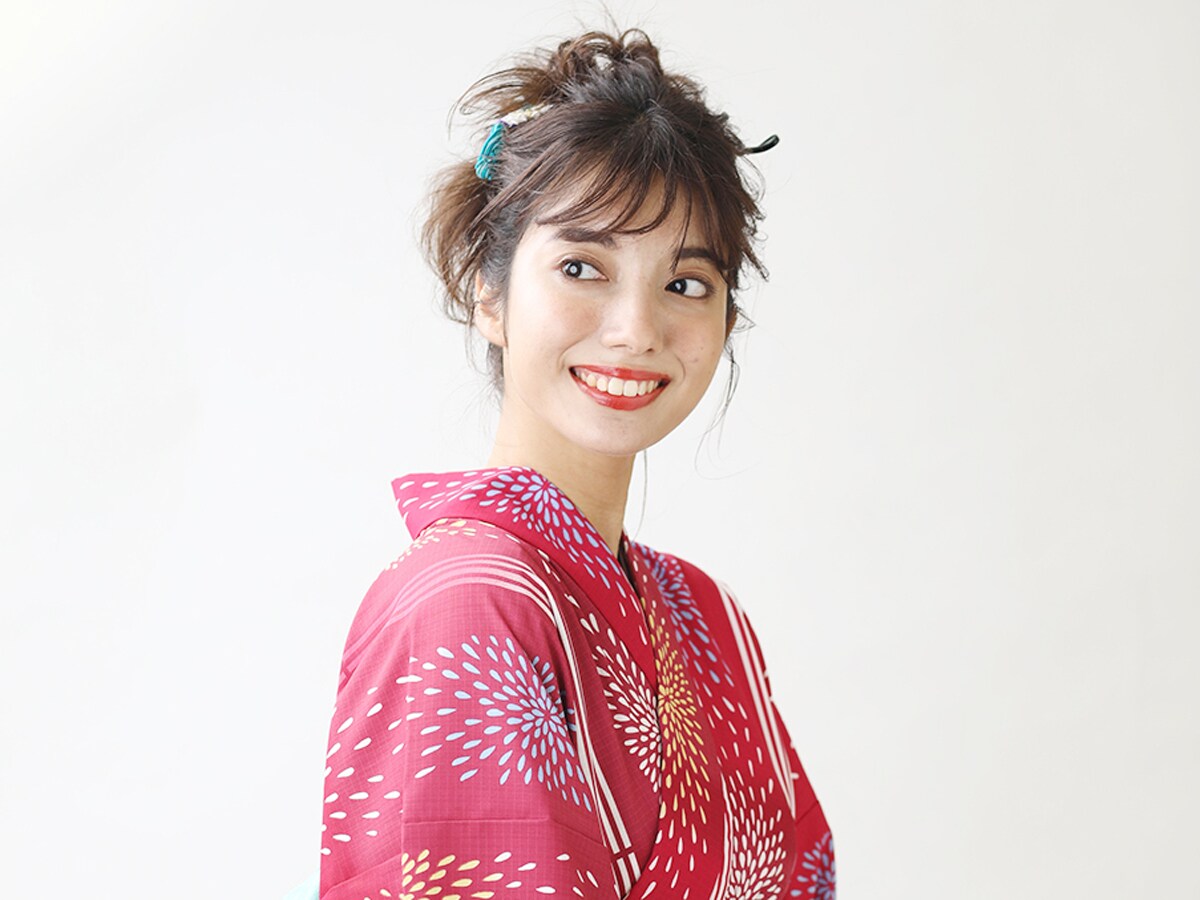 ミディアム浴衣お団子外ハネの簡単ヘアアレンジ 浴衣ヘアアレンジ