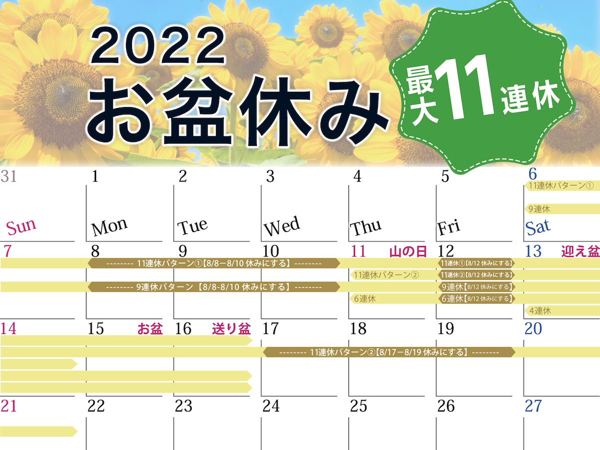 22年 お盆休みはいつからいつまで 夏休みは何連休にする 7月8月カレンダーでチェック 暮らしの歳時記 All About