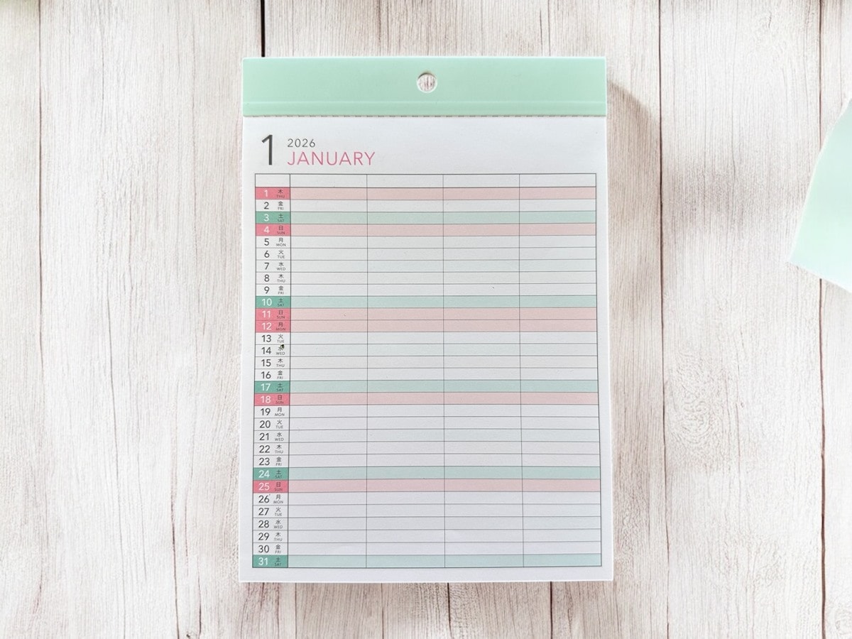 2026年　カレンダー（A4プランニング）