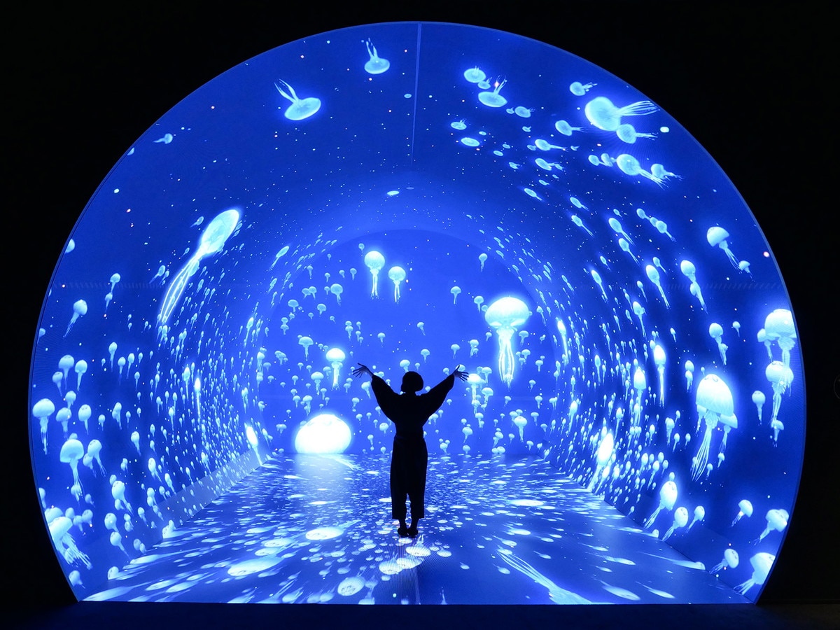 頭上から足元までを包みこむようにつながっている「LEDイマーシブトンネル」