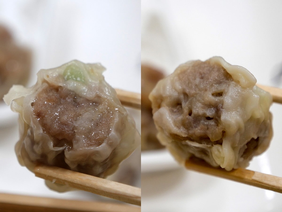左が作り立てのシウマイ、右がお弁当に入っていたシウマイ（筆者撮影）