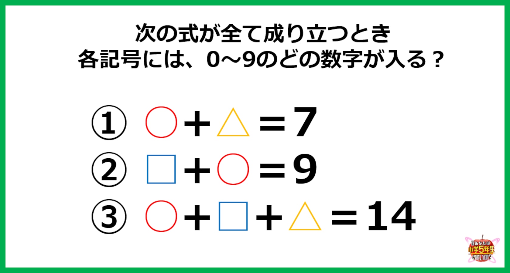 小1レベル 何秒で解ける 各記号に入る数字は0 9のうちどれ Facebook Navi フェイスブックナビ