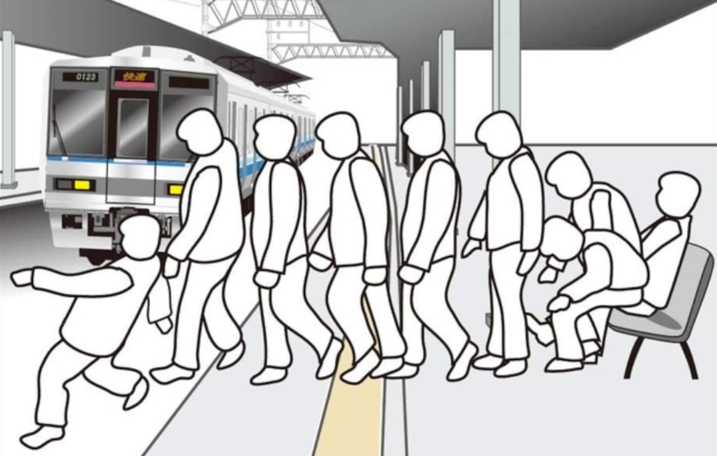 Толпа в метро рисунок