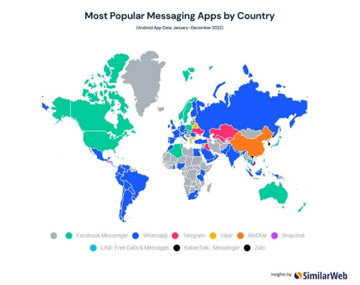 各国で利用されているメッセージアプリ（出典：similarweb Blog）z