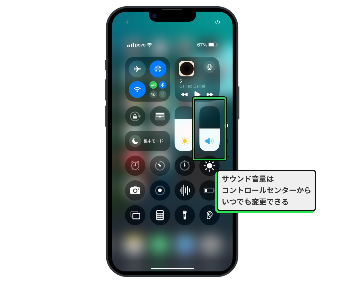 サウンド音量はコントロールセンターから変更可能