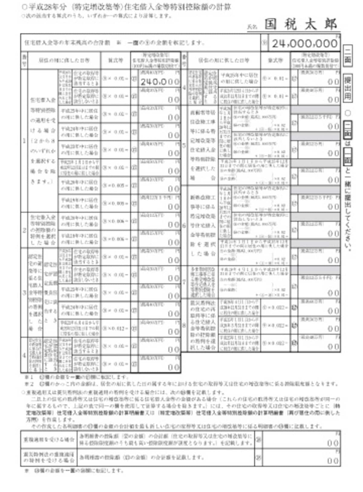 二面の記入方法