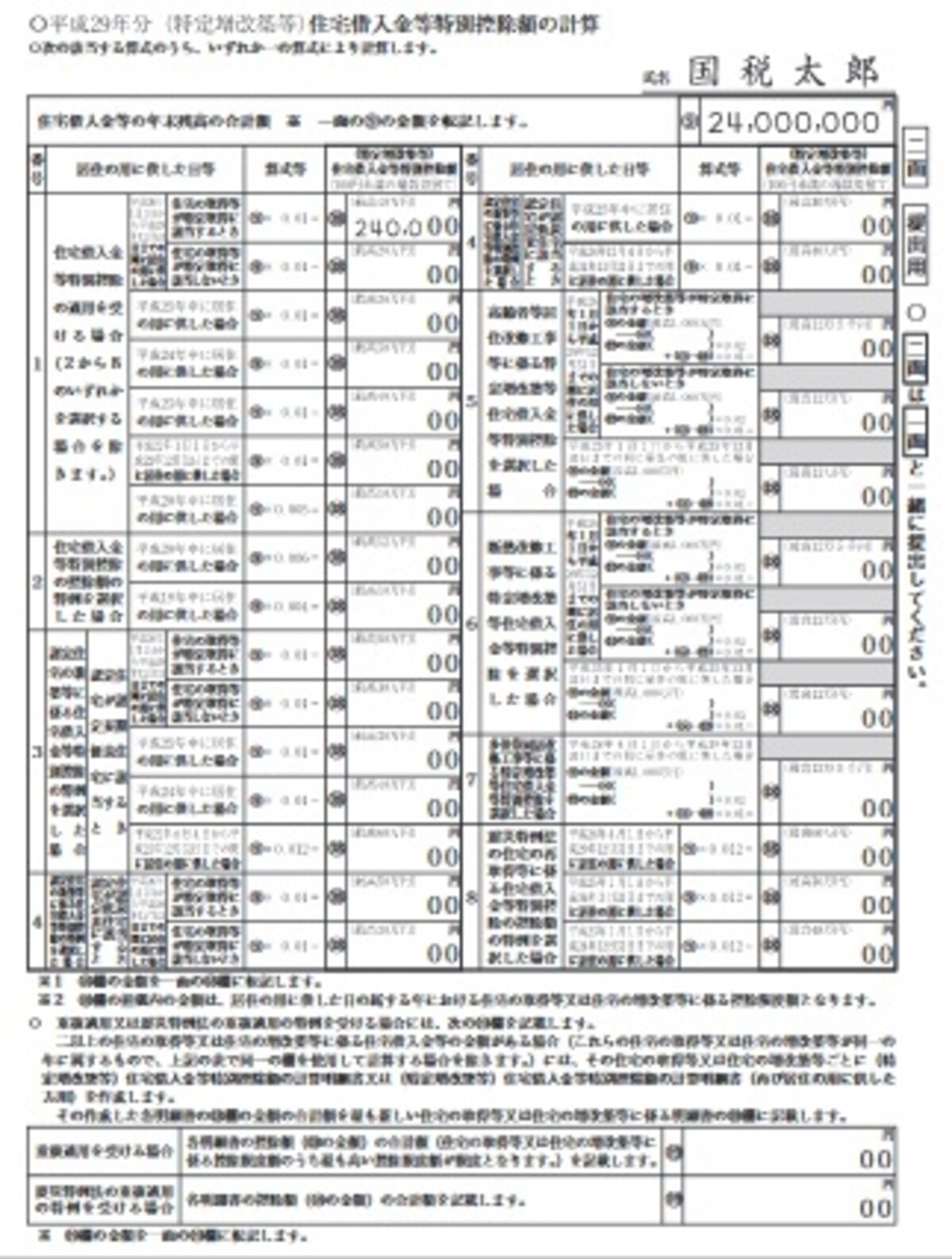 二面の記入方法