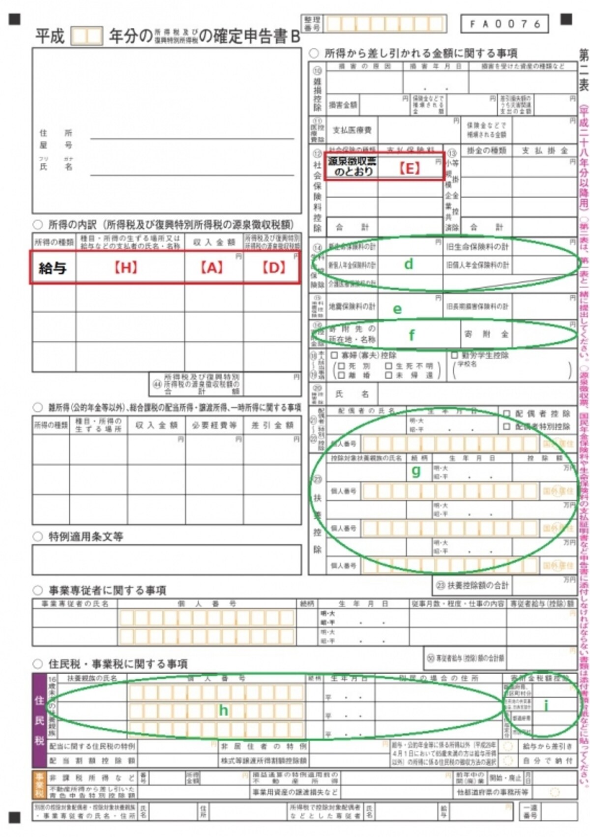 ＜確定申告書B　第二表＞住民税の計算に必要となる情報を記入する