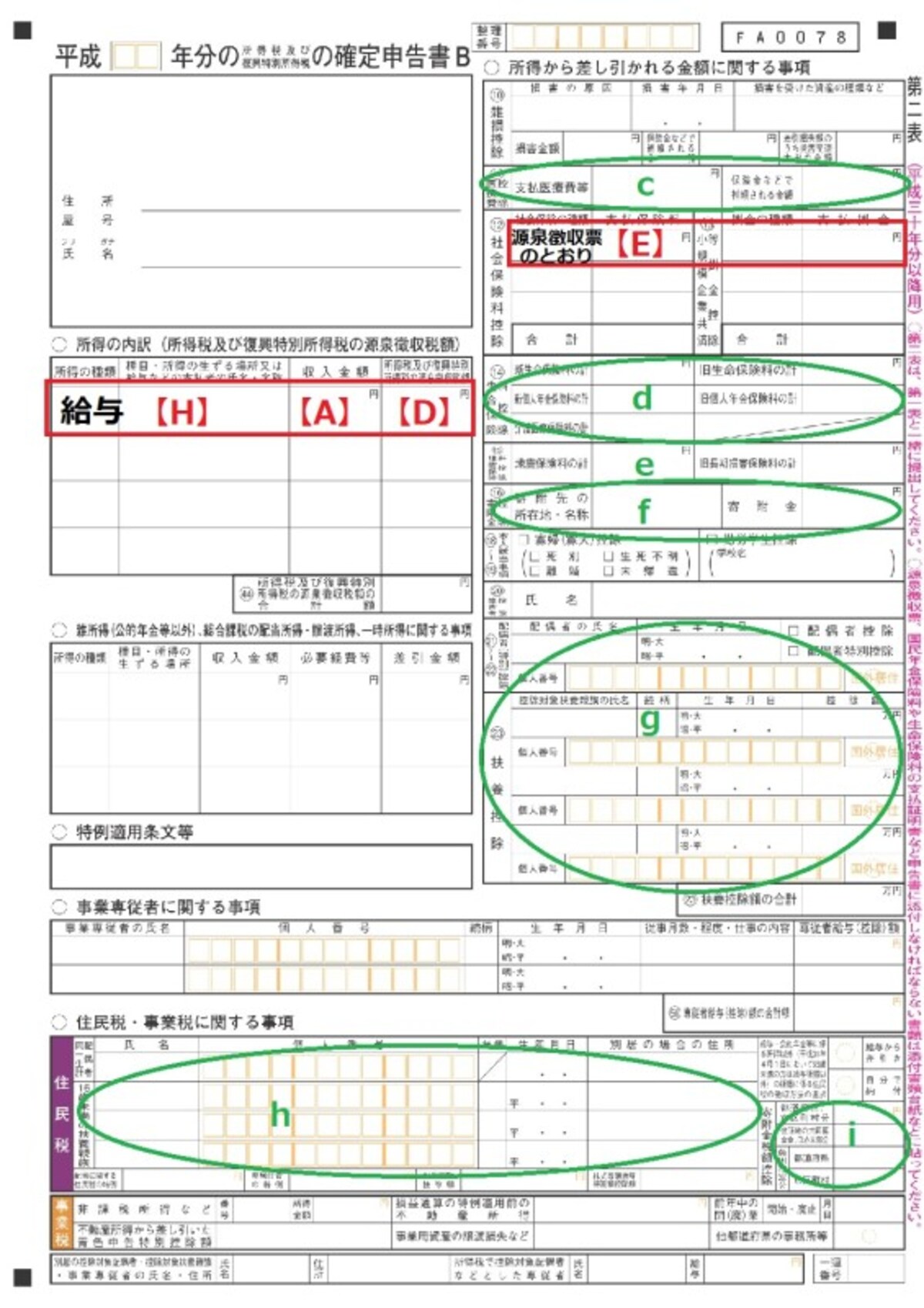 ＜確定申告書B　第二表＞住民税の計算に必要となる情報を記入する