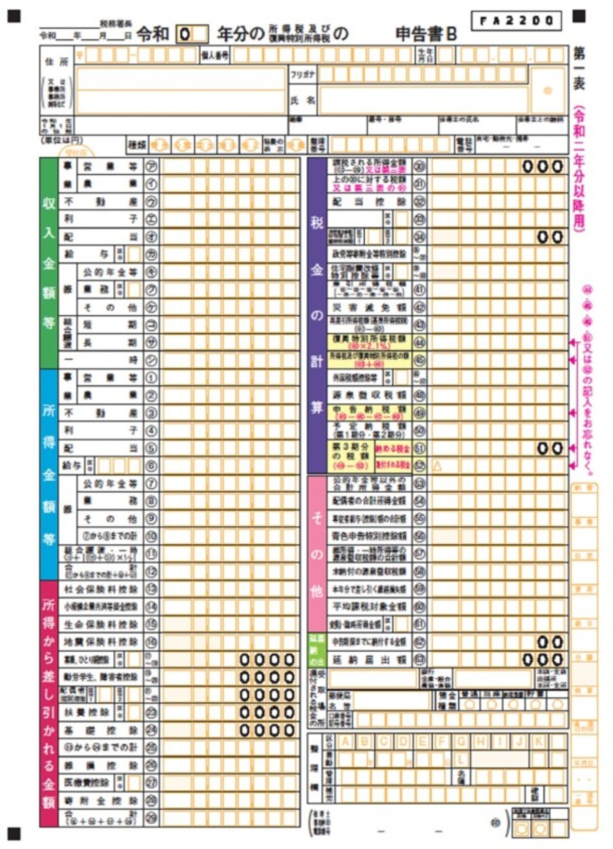  申告書Ｂ様式（令和2年分以降）イメージ　
